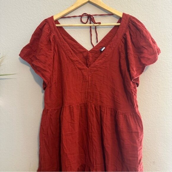 Old Navy V-Neck Tiered Mini Swing Dress Color: Scarlet Size XL - Picture 4 of 9